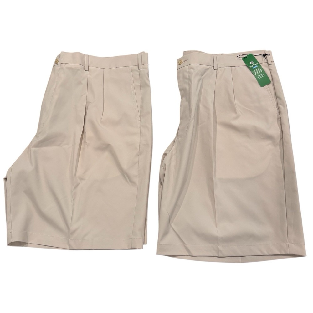 2 Pro Tour CoolPlay Pleated Golf Shorts Mens 42 Ultimate Tech UPF 15 Khaki‎ New